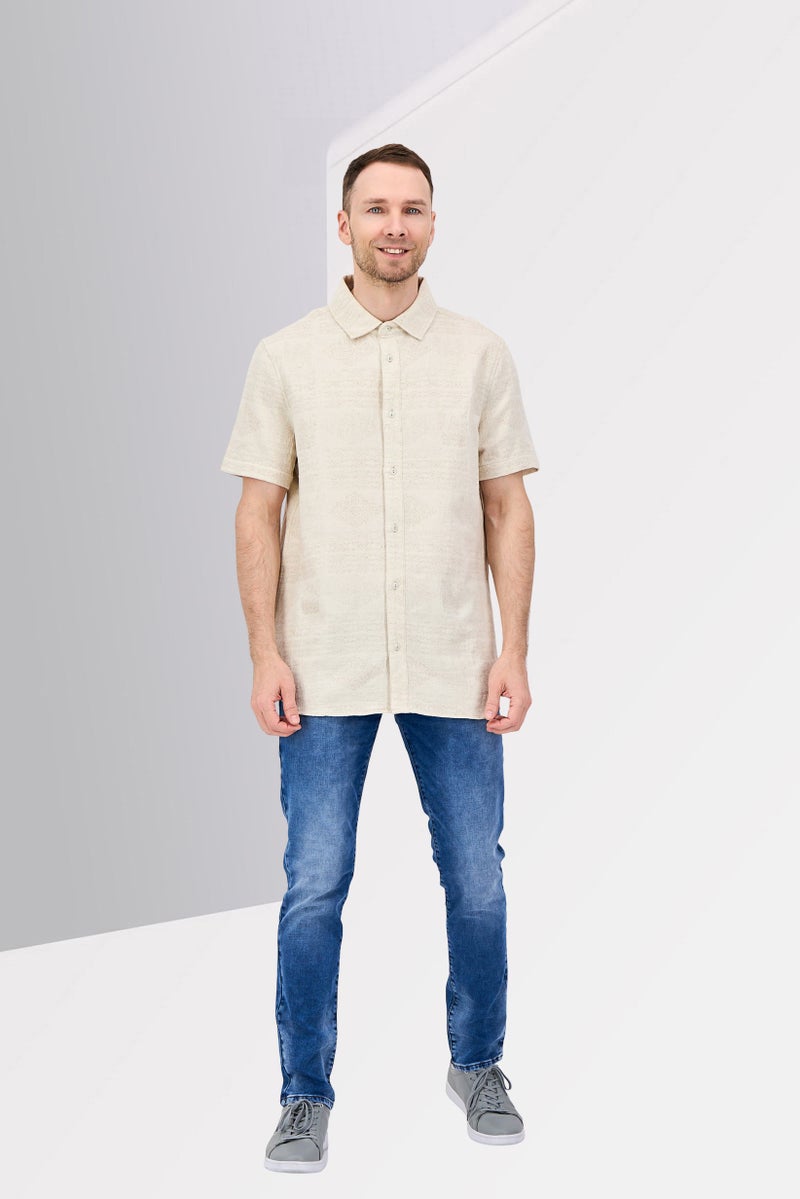 Karl Lagerfeld Men Regular Fit Textured Short Sleeve Casual Shirt, Cream - Image 4